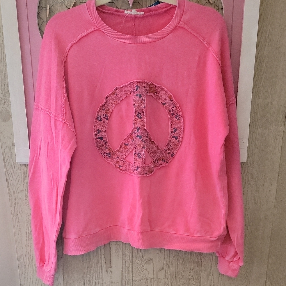 Easel Bright Pink Peace Sign Sweater